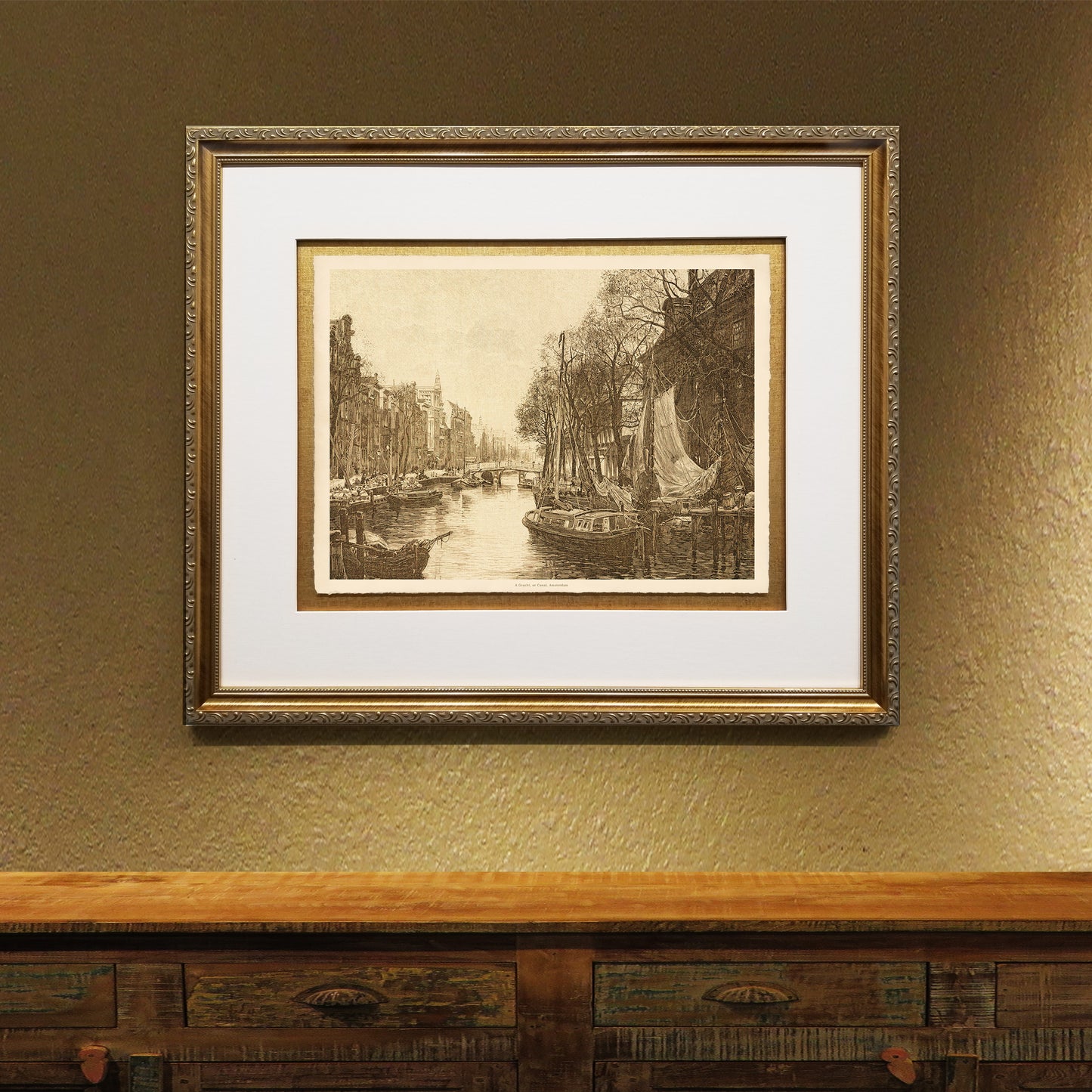 A Gracht, or Canal, Amsterdam Framed Fine Art Prints Gifts Antique Europe Wall Art